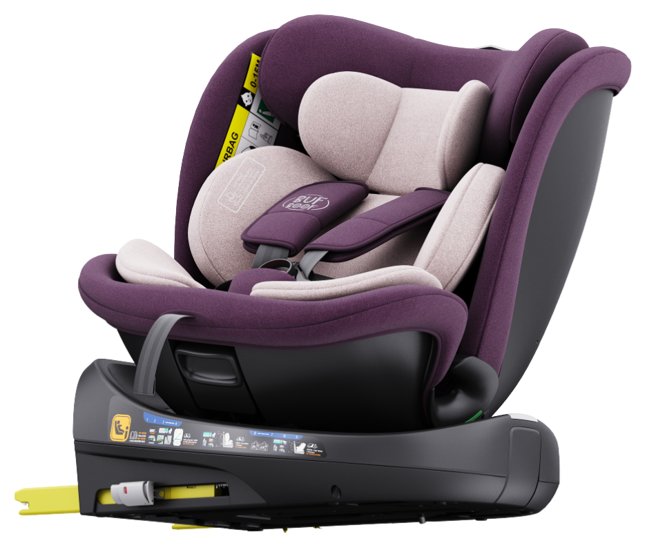 Scaun Auto B-Joy DELUXE BUF BOOF iSIZE Purple cu Isofix pozitie somn 155 grade rotativ 360 grade 40-150 cm