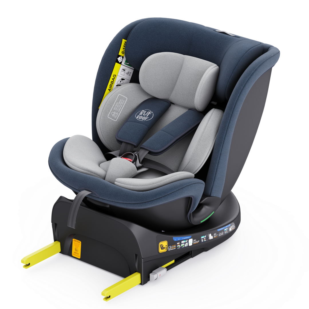 Scaun Auto B-Joy DELUXE BUF BOOF iSIZE Blue cu Isofix pozitie somn 155 grade rotativ 360 grade 40-150 cm