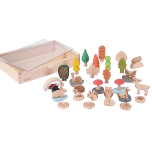 Set de 37 figurine din lemn pentru activitati educative Padurea