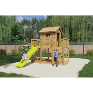 Complex de joaca din lemn Fungoo Mars cu casuta, leagane si masa de picnic 0802PK