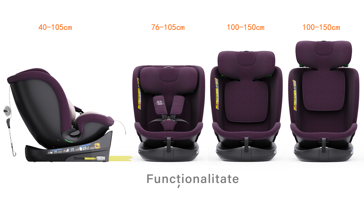 Scaun Auto B-Joy DELUXE BUF BOOF iSIZE Purple cu Isofix pozitie somn 155 grade rotativ 360 grade 40-150 cm - Image 13