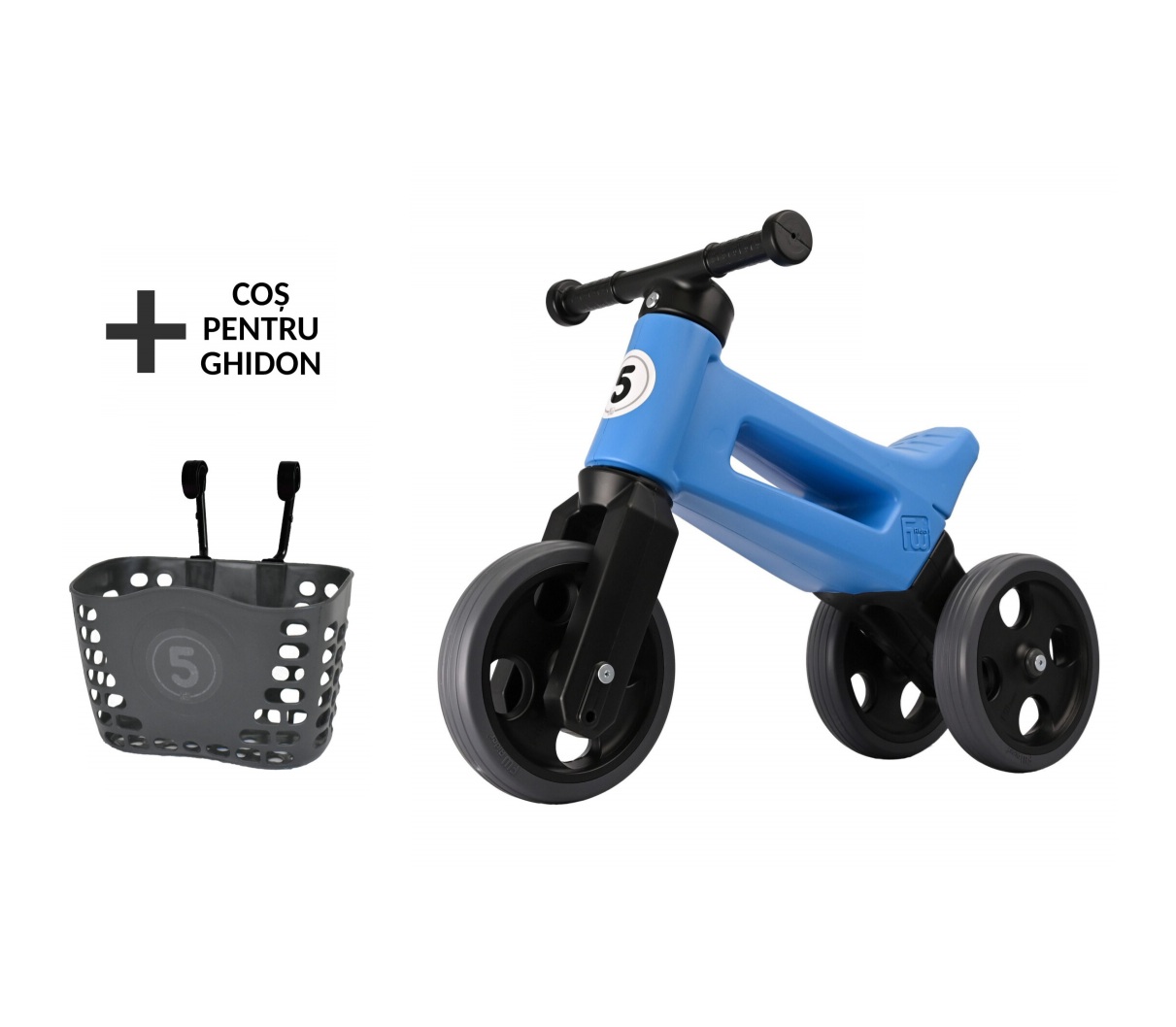 Bicicleta fara pedale cu cosulet pentru ghidon Funny Wheels Rider SPORT 2 in 1 Albastra/Negru