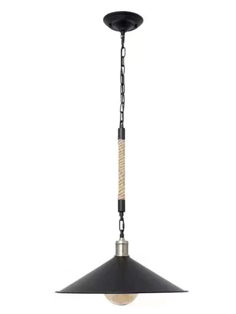 Lustra Franghie LV570/1BK, 1xE27, Diametru 26.5 cm, Inaltime 11 cm, IP20, Maro, Negru, Metal si Sfoara, Becuri Neincluse