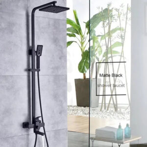 SET Coloana de dus, Inox, Para Patrata, Efect Ploaie, 3 Functii, Montare Pe Perete, Negru Satin, Accesorii Incluse, HS007