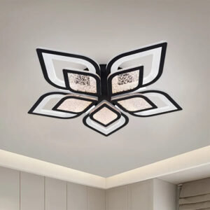 Lustra LED cu telecomanda DALIA 96W, 5 Petale, lumina Rece/Calda/Neutra, Dimabila, Negru